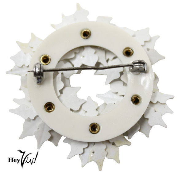 Vintage White Plastic Snowflake Wreath w Glitter Rhinestones 2" across -Hey Viv - Picture 3 of 7